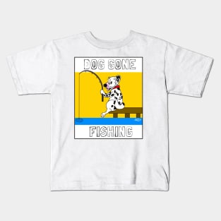 DOG GONE FISHING DALMATION CARTOON Kids T-Shirt